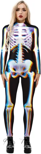 Vista 26 de Honeystore - Enterizo para disfraz de esqueleto para mujer, para Halloween, malla entera, leotardo, para cosplay Color06