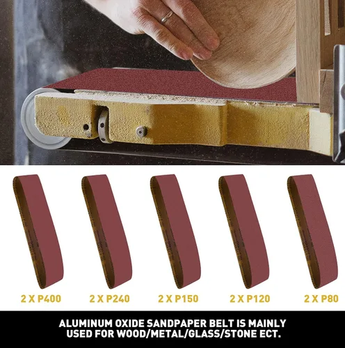 Vista 6 de Kit de bandas de lijado de 4 x 36 pulgadas, bandas de lijado de óxido de aluminio, bandas lijadoras de 4 x 36 granos 80-400, 10 unidades y papel