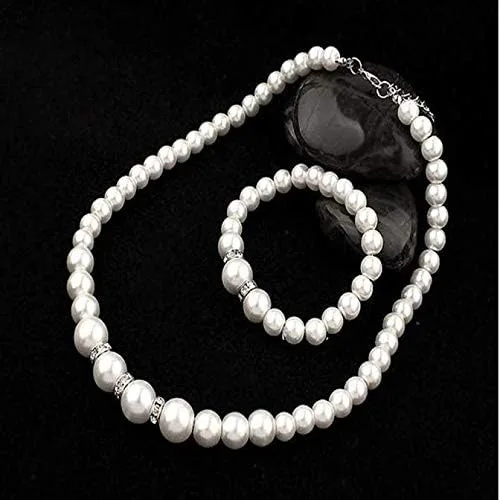 Vista 4 de Conjunto de collar de perlas y aretes para mujer, joyería de moda, pulseras y colgantes (como se muestra, talla única)