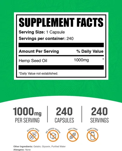 Vista 2 de BulkSupplements Cápsulas blandas de aceite de semilla de cáñamo - Suplemento Omega 3, suplemento de hierbas, aceite de semilla de cáñamo 1000