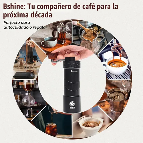 Vista 7 de Bshine Molinillo manual de grano de café con estuche de transporte, numérico externo ajustable, molinillo de café de manivela cónica mini molino