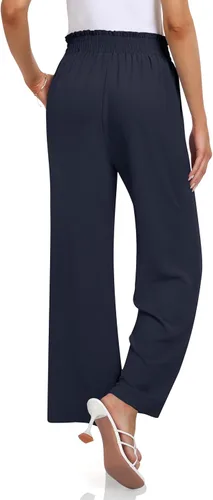 Vista 2 de TARSE Pantalones de vestir para mujer, cintura alta, pierna ancha, pantalones de descanso, pantalones casuales de trabajo con bolsillos