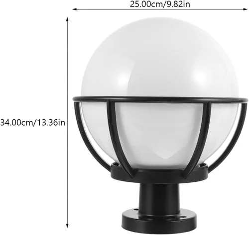 Vista 3 de Lámpara de globo para montaje en poste al aire libre, pantalla acrílica blanca con base de acero inoxidable, enchufe E27 impermeable para jardín