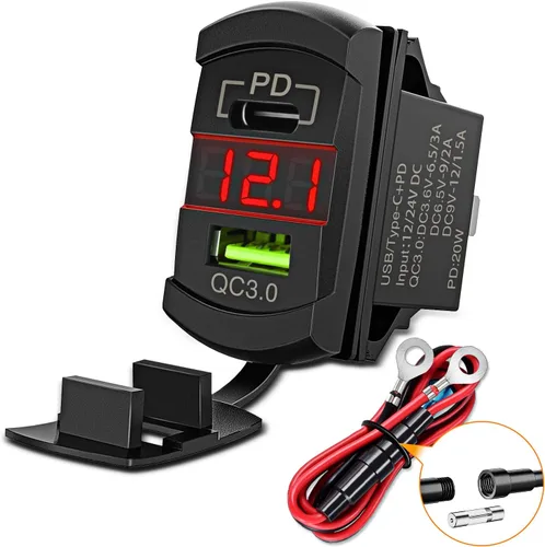 Vista 10 de Nilight Interruptor de palanca con salida USB estilo LED voltímetro conector rápido 12V PD tipo C y USB QC 3.0 para automóviles, reemplazo