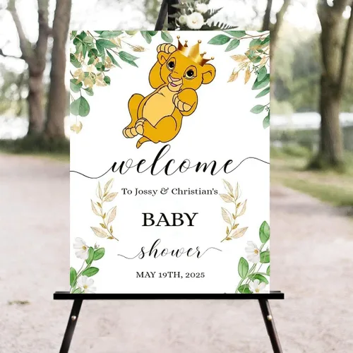 Vista 19 de Señal de bienvenida de animales para baby shower, letrero de baby shower de rey león)*