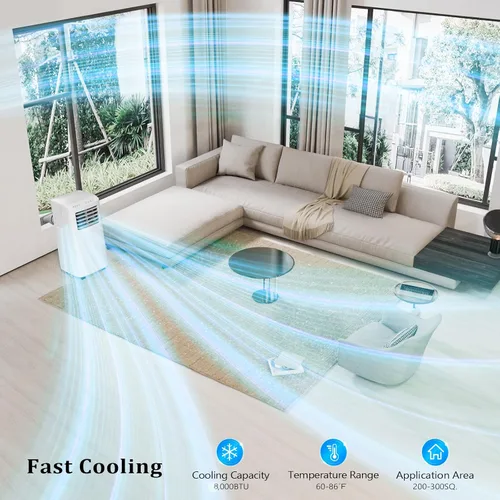 Vista 2 de ROVSUN - Aire acondicionado portátil inteligente de 8.000 BTU con WiFi, control remoto y aplicación, enfriador, deshumidificador y ventilador 3