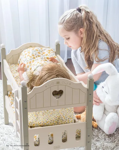 Vista 9 de ROBUD Cuna para Muñeca de Bebé, Camas de Madera para Muñecas de 20 Pulgadas, Literas Verdes para Muñeca de Bebé con Tul, Cama para Muñeca American