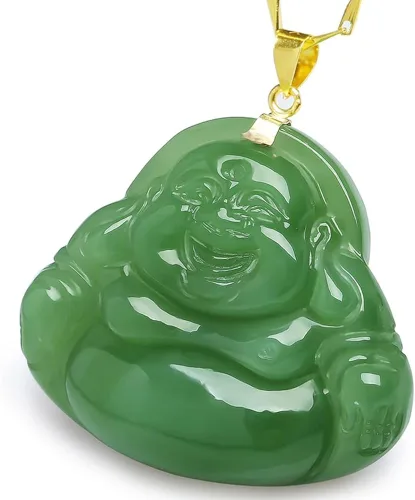 Vista 2 de Colgante de Buda de jade, collar de jade verde genuino para hombres y mujeres, jaspe hetiano, joyería de regalo de buena suerte, Piedra, Jade
