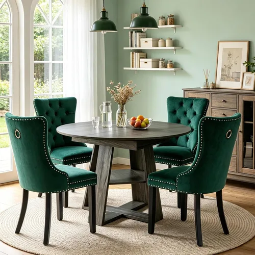 Vista 53 de Juego de 4 mesas de comedor redondas de 5 piezas para 4, 43.3 a 59 pulgadas, extensibles, redondas a ovaladas, juego de 4, mesas de comedor de Mesa