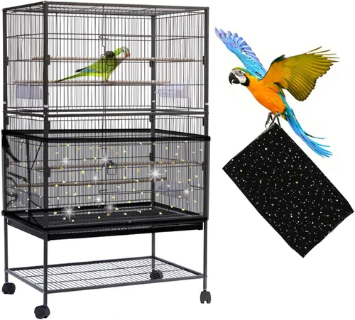Vista 11 de Daoeny Cubierta grande para jaula de pájaros, protector de semillas para jaula de pájaros, red de malla de nailon suave y aireada ajustable