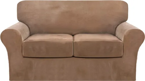 Vista 67 de FantasDecor Fundas de terciopelo para sofá de 2 piezas para sala, con cojín individual, protector elástico de muebles para mascotas, lavable a Negro