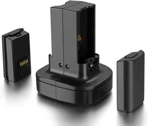 Vista 2 de Para Xbox 360 Controller 2 Pack Kit de batería recargable con base de soporte de cargador de estación de carga dual