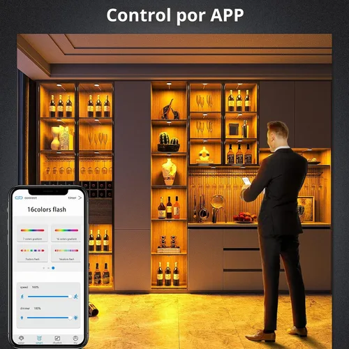Vista 5 de BASON LIGHTING RGB Puck Lights Pulg in para vitrina, Bluetooth