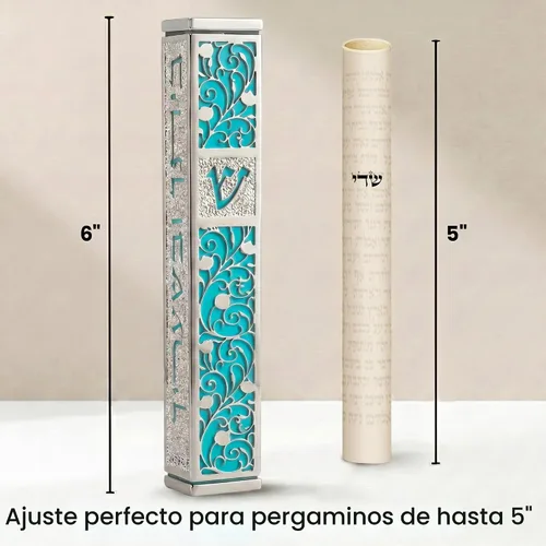Vista 6 de Caja de mezuzá de granada plateada SURI con pergamino de 12 cm Azul