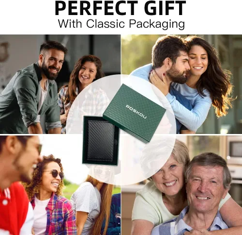 Vista 6 de POSKOU Pop up Slim Credit Card Holder Wallet RFID Blocking Smart Metal Cards Wallet for Men