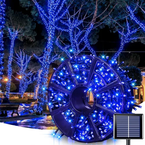Vista 50 de JMEXSUSS - Paquete de 2, luces solares de Navidad cálidas y multicolor para exteriores, cada una con 100 LED, 10 metros, luces solares impermeables