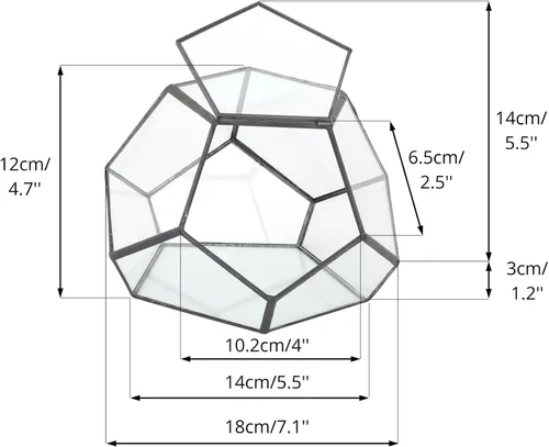Vista 3 de NCYP Terrario geométrico de vidrio pequeño con puerta, 7.1 x 7.1 x 4.7 pulgadas, maceta cerrada con pentágono negro para suculentas, plantas