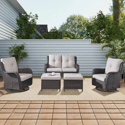 Vista 11 de Rilyson Sofá de mimbre para patio al aire libre, capacidad de peso de 900 libras, sofá grande de mimbre de 3 plazas con cojines de asiento de 4