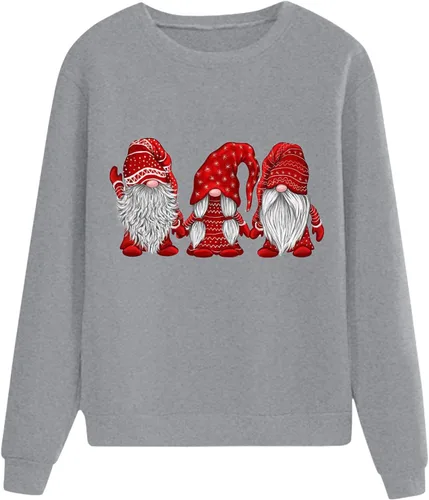 Vista 6 de Suéter feo de Navidad para mujer, manga larga, cuello redondo, de gran tamaño, divertido gráfico, sudaderas de vacaciones de Navidad