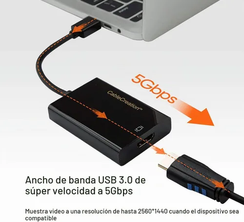 Vista 2 de CableCreation Adaptador USB 3.0 a HDMI con DisplayLink, adaptador de Negro