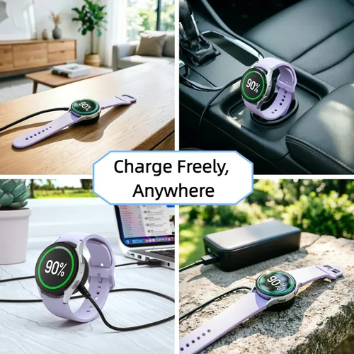 Vista 7 de [Paquete de 2] Cable de carga USB-C para Samsung Galaxy Watch 8/8 Classic/Ultra/7/6/6 Classic/5/5 Pro/FE - Base magnética de carga rápida