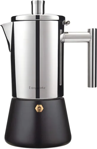 Vista 8 de Easyworkz Diego - Cafetera italiana de acero inoxidable, cafetera italiana, 4 tazas, 6.8 onzas, cafetera moka de inducción Negro