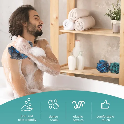 Vista 5 de Sunnyray Esponja de esponja de baño de 1.76 oz (50 g), bola de ducha de carbón de bambú, esponja exfoliante de baño, esponja de baño de malla