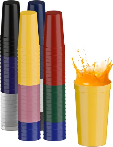 Vista 117 de PartyPrints Paquete de 100 vasos de plástico en blanco reutilizables de 10 a 12 onzas, vasos de estadio a granel, sin BPA, aptos para lavavajillas