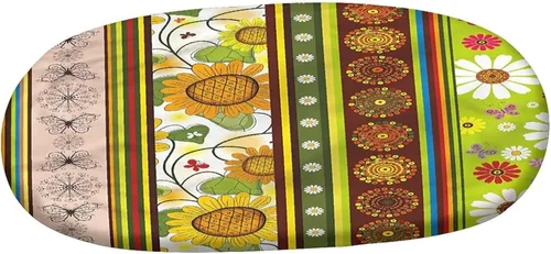 Vista 3 de Mantel ajustable ovalado de poliéster con bordes elásticos florales, almohadilla de mesa ajustable con diseño de flores ornamentales, se adapta a