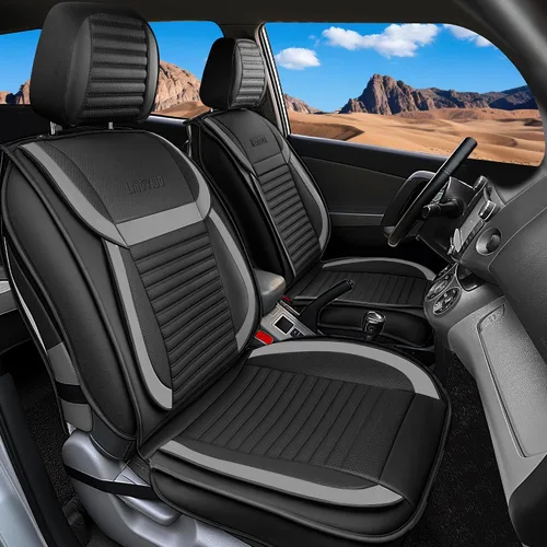 Vista 15 de LINGVIDO - Fundas de piel sintética con respaldo para asiento de automóvil, transpirables, impermeables, universal y antideslizante, para SUV Beige