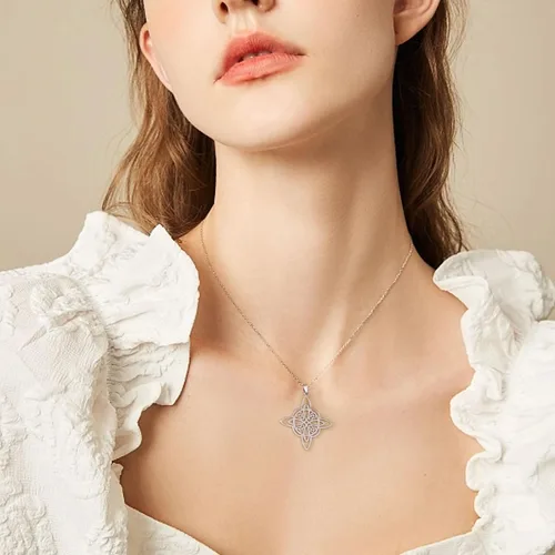 Vista 2 de Collar de bruja de acero inoxidable con nudo celta de bruja, collar de nudo celta para mujeres y niñas, collar de nudo celta, collar Wiccan