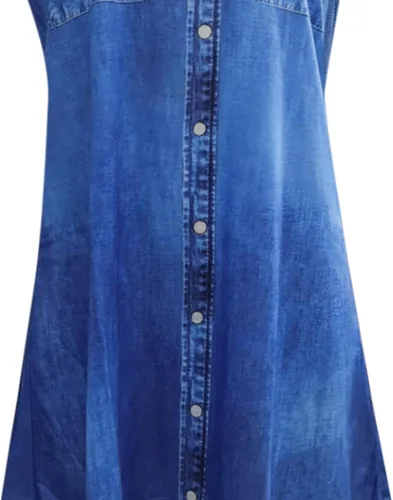 Vista 6 de Ruziyoog Vestido falso de dos piezas para mujer, vestido casual de verano, cuello redondo, estampado de mezclilla, vestido holgado acampanado