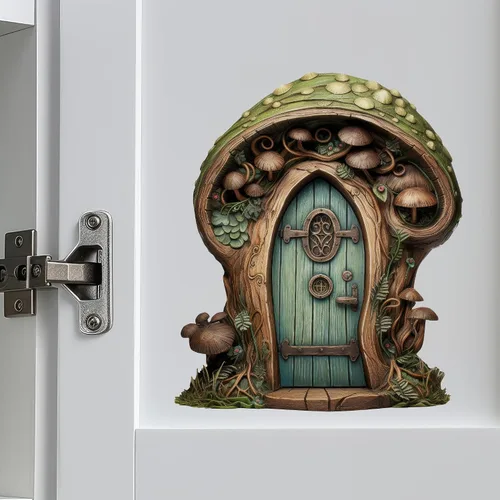 Vista 5 de Puerta de hadas de hongos verdes - Adhesivo de pared para puerta de hadas