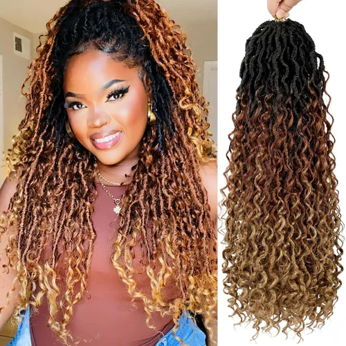 Vista 30 de 8 pulgadas Goddess Faux Locs pelo de ganchillo para mujer negro 7 paquetes de rastas estilo bohemio río para mujeres niños cabello pre rizado