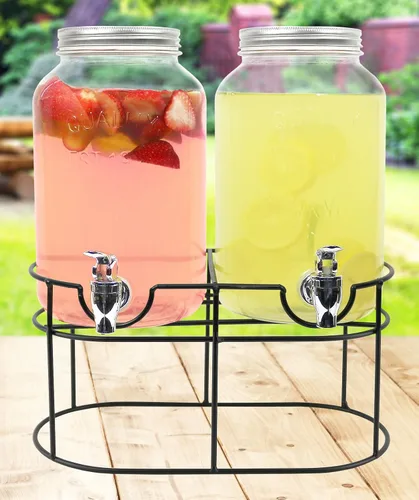 Vista 8 de Estilo Dispensador de bebidas de vidrio para fiestas, juego de 2-1 galón dispensador de bebidas de Halloween con soporte, dispensador de agua