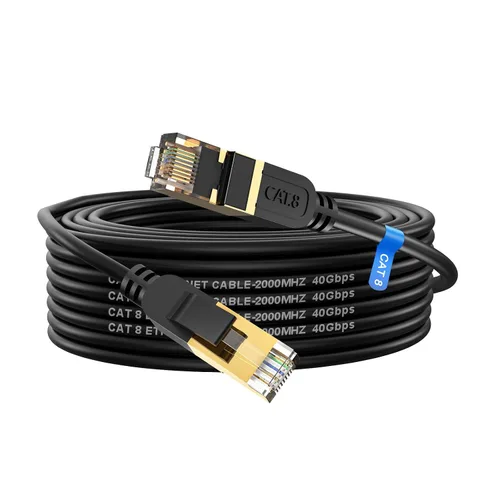 Vista 5 de Cable Ethernet Cat 8, cable de red LAN Cat8 resistente de alta velocidad de 6 pies, 26 AWG, 40 Gbps, 2000 Mhz con conector RJ45 chapado en oro