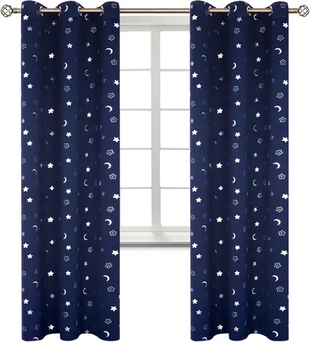 Vista 14 de BGment Cortinas opacas para dormitorio infantil, con aislamiento térmico, con ojales, estampado de estrellas plateadas, cortinas para oscurecer