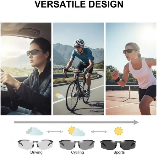 Vista 4 de Jowxsx Gafas de sol fotocrómicas polarizadas blanco-negro UV400 Gafas de sol deportivas Gafas de conducción de día y noche Gafas de sol ultraligeras