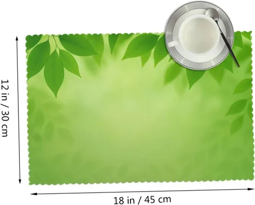 Vista 2 de Rectangular Placemats Set of 4, Heat Resistant Green Leaves Background Printed Kitchen Dining Table Mats