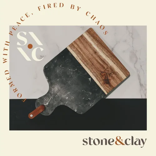 Vista 4 de Stone & Clay Tabla de queso de mármol y madera, tabla de cortar de embutidos 2 en 1 y bandeja para servir, con superficie de corte de mármol negro