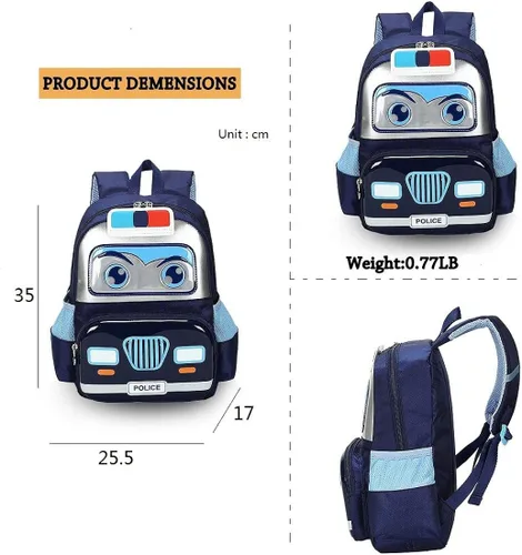 Vista 5 de RuRu monkey Mochila de policía para niños pequeños con fiambrera, mochila escolar para jardín de infantes, mediana, marino