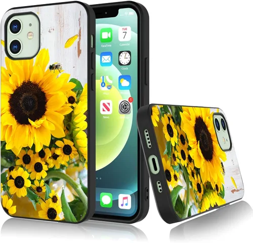 Vista 8 de Bcov Funda para iPhone 13, funda protectora de silicona suave a prueba de golpes con diseño de girasol de mariposa colorida para iPhone 13 Girasol