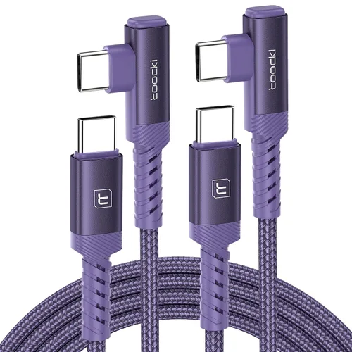 Vista 9 de Cable de carga USB C a USB C (3.3 pies, paquete de 2), cable de carga tipo C de 60 W, cable de carga rápida de ángulo recto USBC a USBC para iPhone