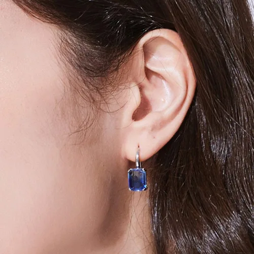 Vista 2 de Aretes colgantes de turmalina chapados en oro blanco de 18 quilates y color degradado, hipoalergénicos, para mujeres y niñas, Gema, Turmalina