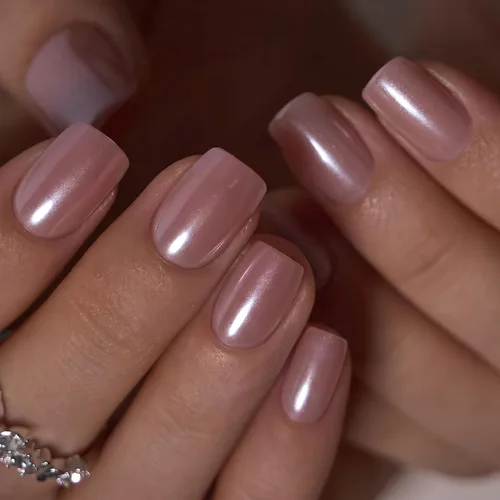 Vista 36 de CurvLife Uñas postizas cuadradas cortas a presión, terciopelo degradado Paris Script