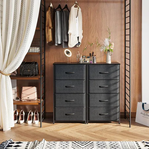 Vista 5 de ODK Cómoda para dormitorio con 4 cajones de almacenamiento, cómoda pequeña cofre de cajones de tela con marco de acero resistente, parte superior