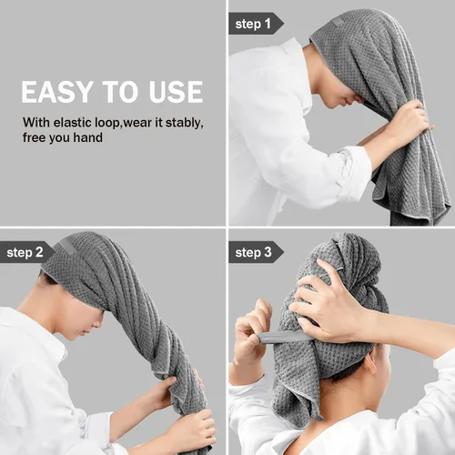 Vista 5 de Toalla de microfibra para el cabello para mujer, turbantes de secado súper absorbentes, toalla de secado de cabello antiencrespamiento para cabello
