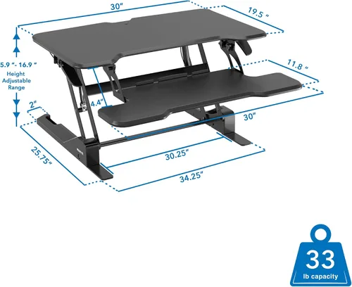 Vista 3 de Mount-It! Convertidor de escritorio de pie ajustable en altura, elevador compacto de escritorio de mesa de 30 pulgadas de ancho con resorte de gas