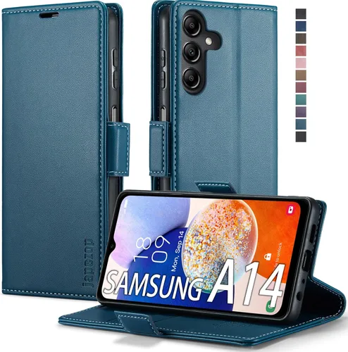 Vista 34 de Funda tipo cartera para Samsung Galaxy A12 con tarjetero [bloqueo RFID] atril magnético, funda de cuero con tapa para Samsung Galaxy A12 (negro)