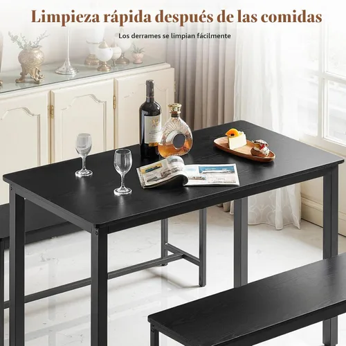 Vista 5 de Rovibek Juego de 4 sillas de mesa de comedor para 4, mesa de cocina moderna que ahorra espacio con 2 bancos y pies ajustables, mesa de desayuno
